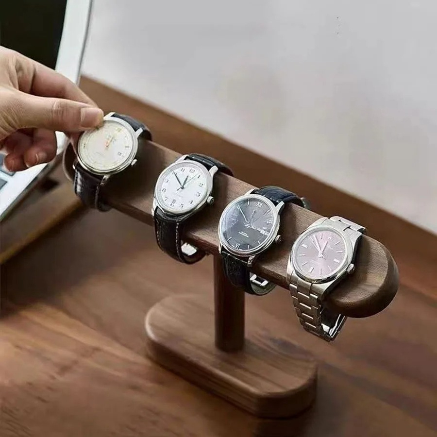Watches Jewelry Holder - Walnootkleurige horloge-displaystandaard, sieradenketting- en enkelbandhouder, hangerrek-organizer