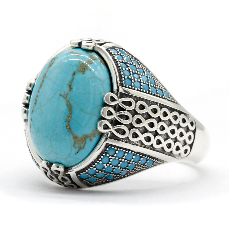 Turquoise Stone Ring - Natuurlijke Turquoise Stone Ring Voor Mannen