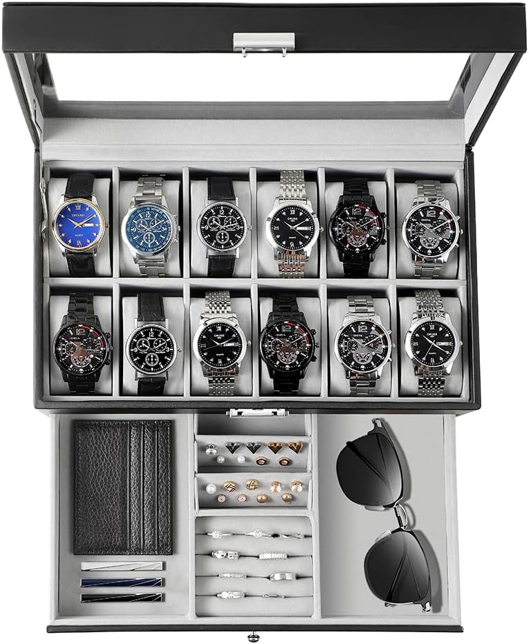Jewelry Box Organizer Watches - Horloge-opbergdoos voor mannen, cadeau, 12 vakjes