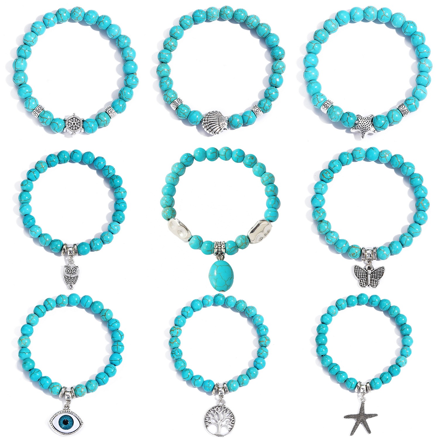 Turquoise Stone Ring - Verschillende Vormen Blauw Turquoise Armbanden Kubus