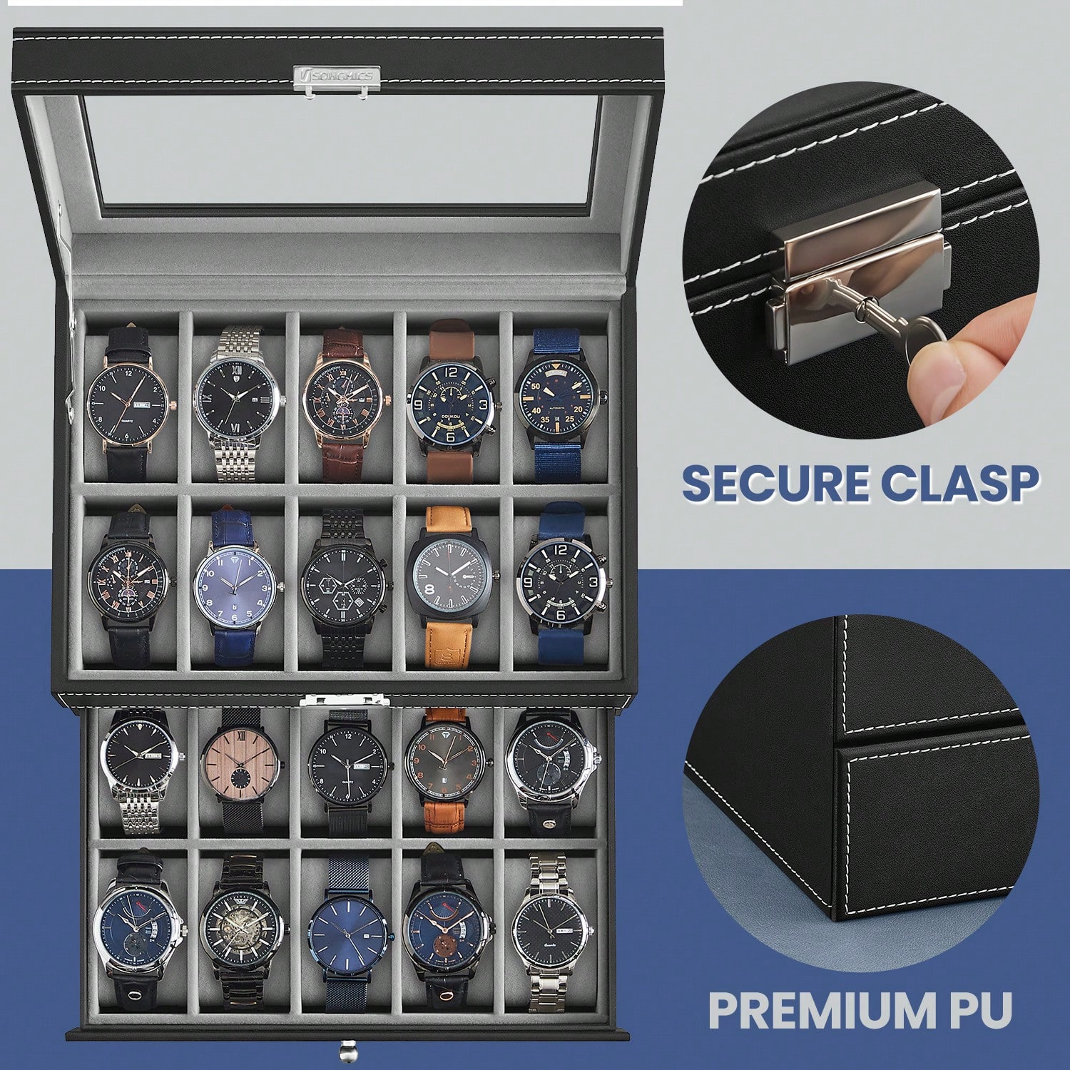 Horlogebox met 20 vakjes, glaz - Jewelry Box Organizer Watches recensie en prijs