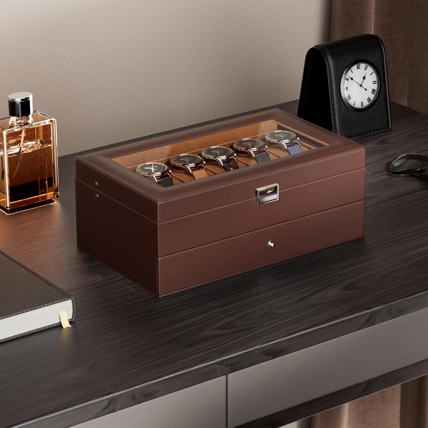 Horlogebox met 12 vakjes en la - Watch Display Box recensie en prijs